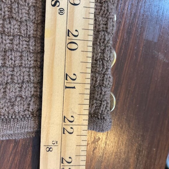 Talbots Pure Merino Cardigan Med Brown /Taupe Textured V-Neck Collar, EUC, Large - Picture 15 of 15